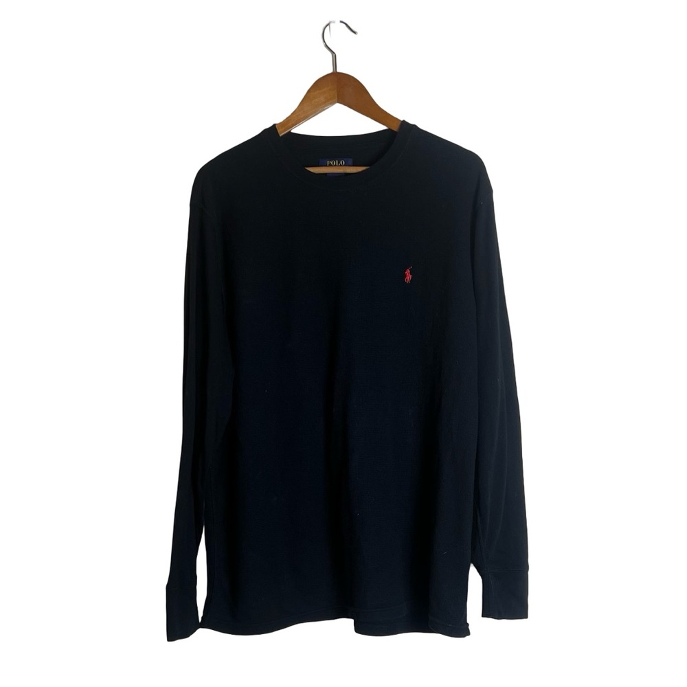Polo Ralph‎ Lauren black waffle long sleeve shirt